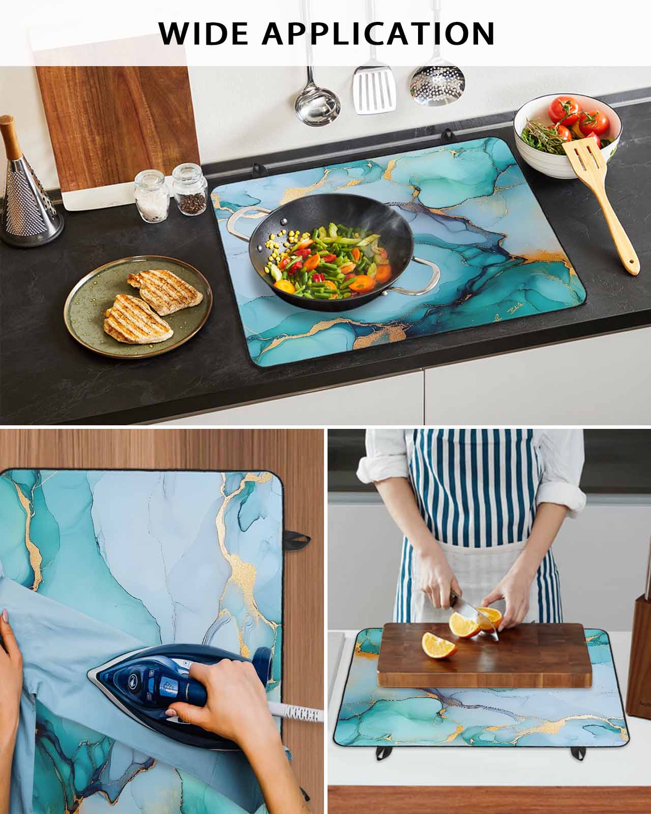 nqOlkjepod Large Induction Cooktop Protector Mat 36"x21", Teal Marble Stove Top Covers for Electric Stove, Green Blue Abstract Art Aesthetic Decorative Stove Burner Cover Mats, Glass Top Stove Cover
