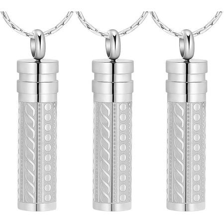 3 Pack Cylinder Cremation Urn Necklace for Ashes Urn Pendant Urn Keepsake Memorial Jewelry Gift for Women Men