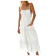 thumbnail image 1 of Vestido largo sin espalda con tirantes finos para mujer - Color liso, tirantes ajustables, diseño fluido y vaporoso para el verano, 1 of 5