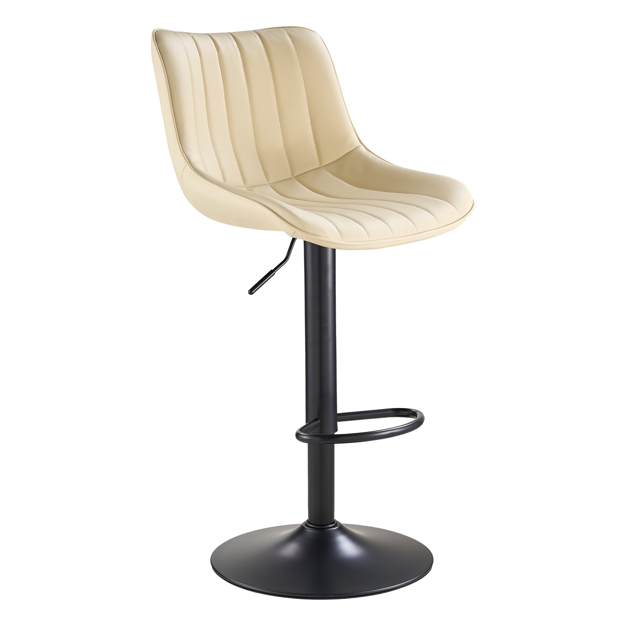 SAETSFEG Bar Stools, Adjustable Swivel Counter Height Bar Stool with Footrest, Modern PU Leather Bar Chairs for Kitchen Island, Dining Room, Beige