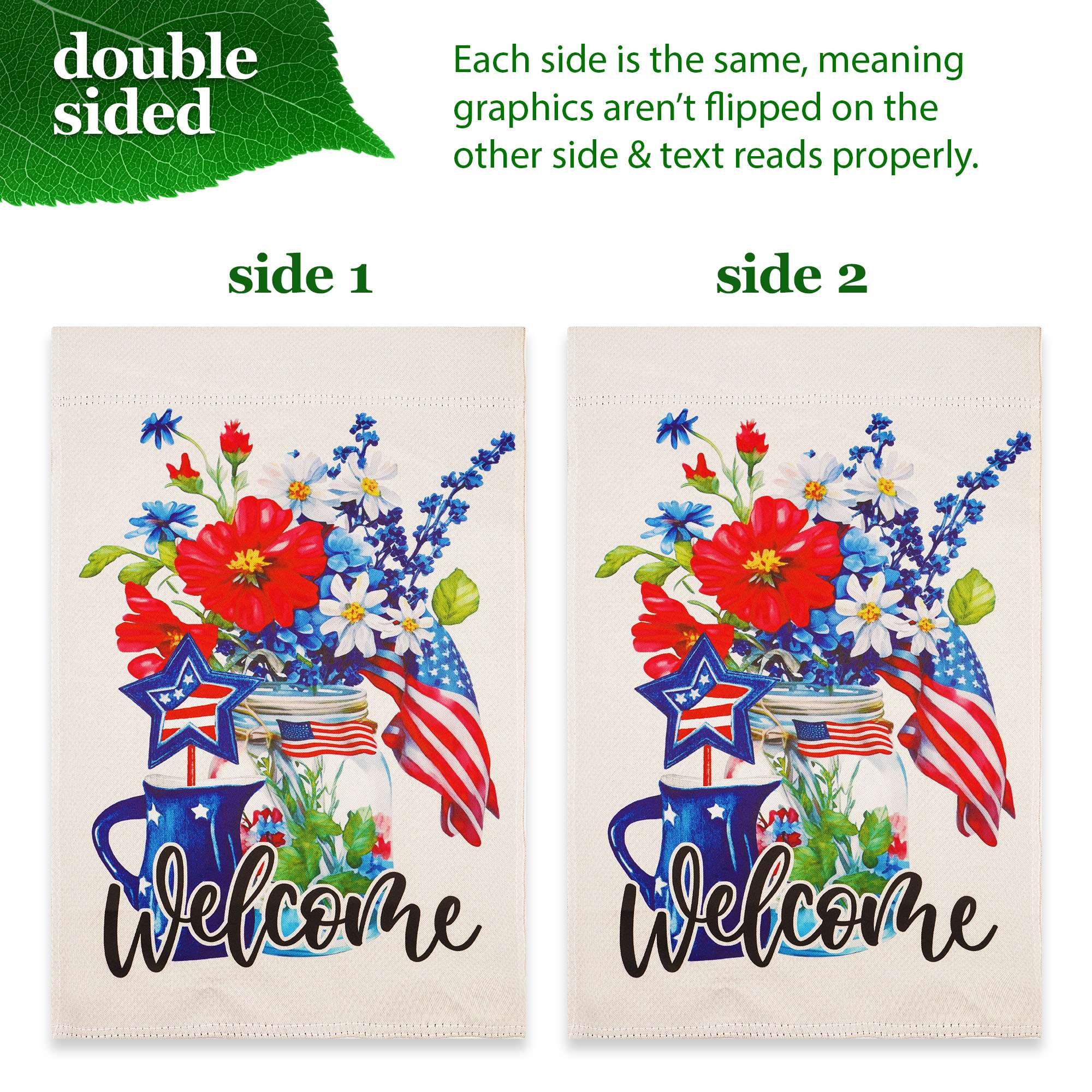 G128 Combo Pack Garden Flag Stand Black 36x16IN & Garden Flag Welcome Patriotic Mason Jar Printed 12x18IN Double Sided Yard Garden Lawn Decoration
