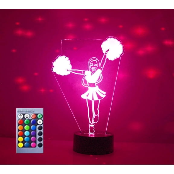YSTIAN 3D Cheerleader Night Light Table Desk Optical Illusion Lamps 16 Color Changing Lights LED Table Lamp Xmas Home Love Birthday Children Kids Decor Toy Gift