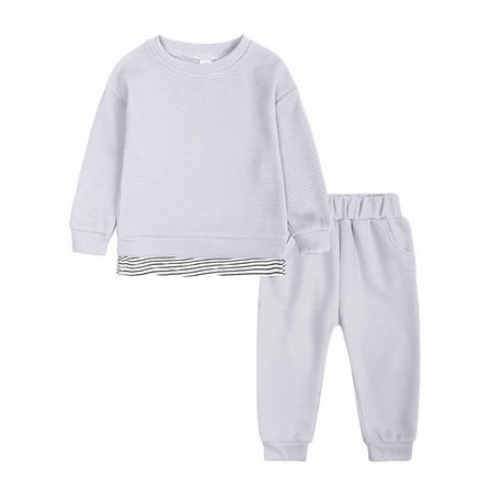 

TIREOW Kid s Trendy Sets Children s Solid Color Long Sleeved Round Neck Tops and Pants Set Autumn and Winter Sweater Pants Sets Boys Girls Daily Athleisure Outfits