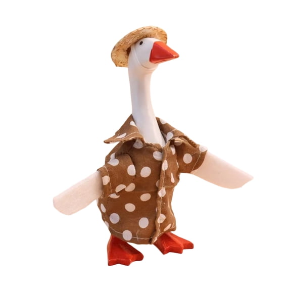 Mini Desktop Goose Figurine With Polka Dot Shirt And Straw Hat Soft Plush Material For Cute Home Decor Desk Ornaments And Playful Accents,Brown