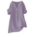 thumbnail image 3 of Loose Solid Color Women's Shirt - Stand Collar, Long Sleeve, for Casual and Festival Wear, Xxl, Purple, 3 of 8