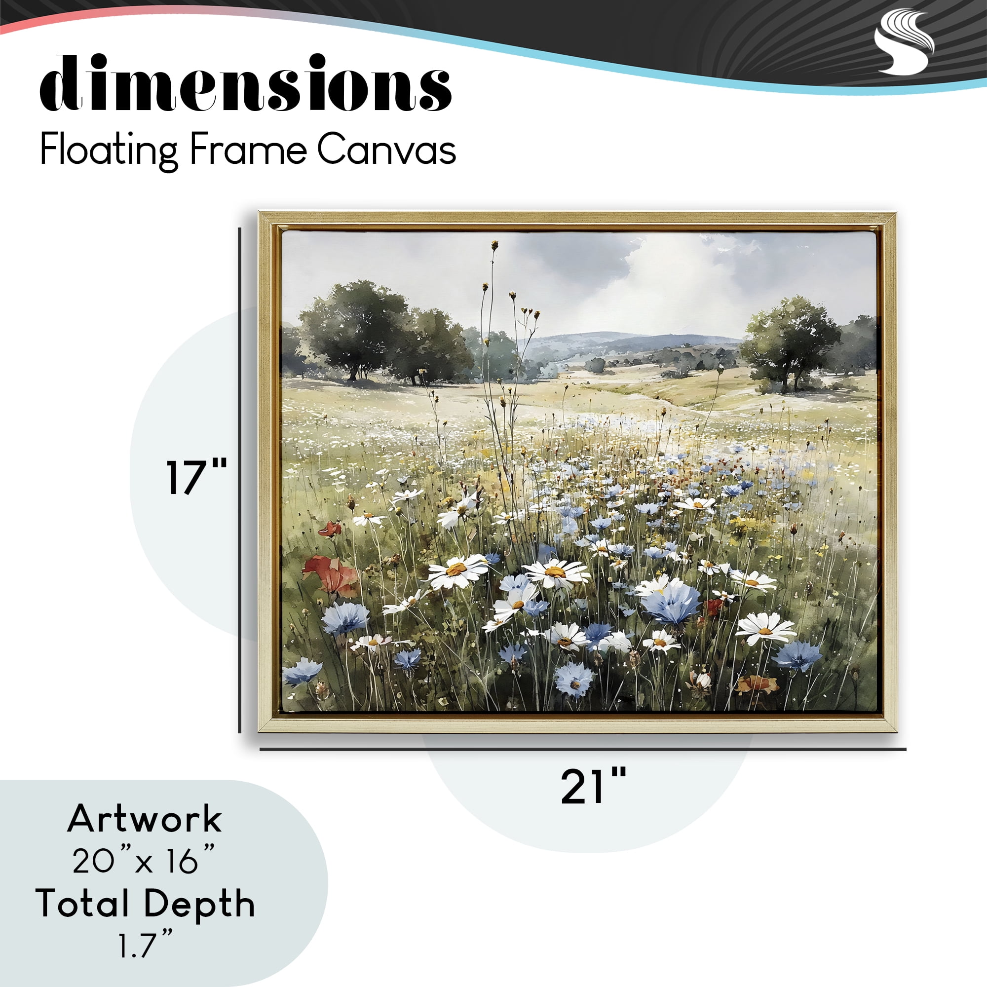 Stupell Industries Calm Meadow of Wildflowers Gold Framed Floater Canvas Wall Art, design by Franklyn Gregory