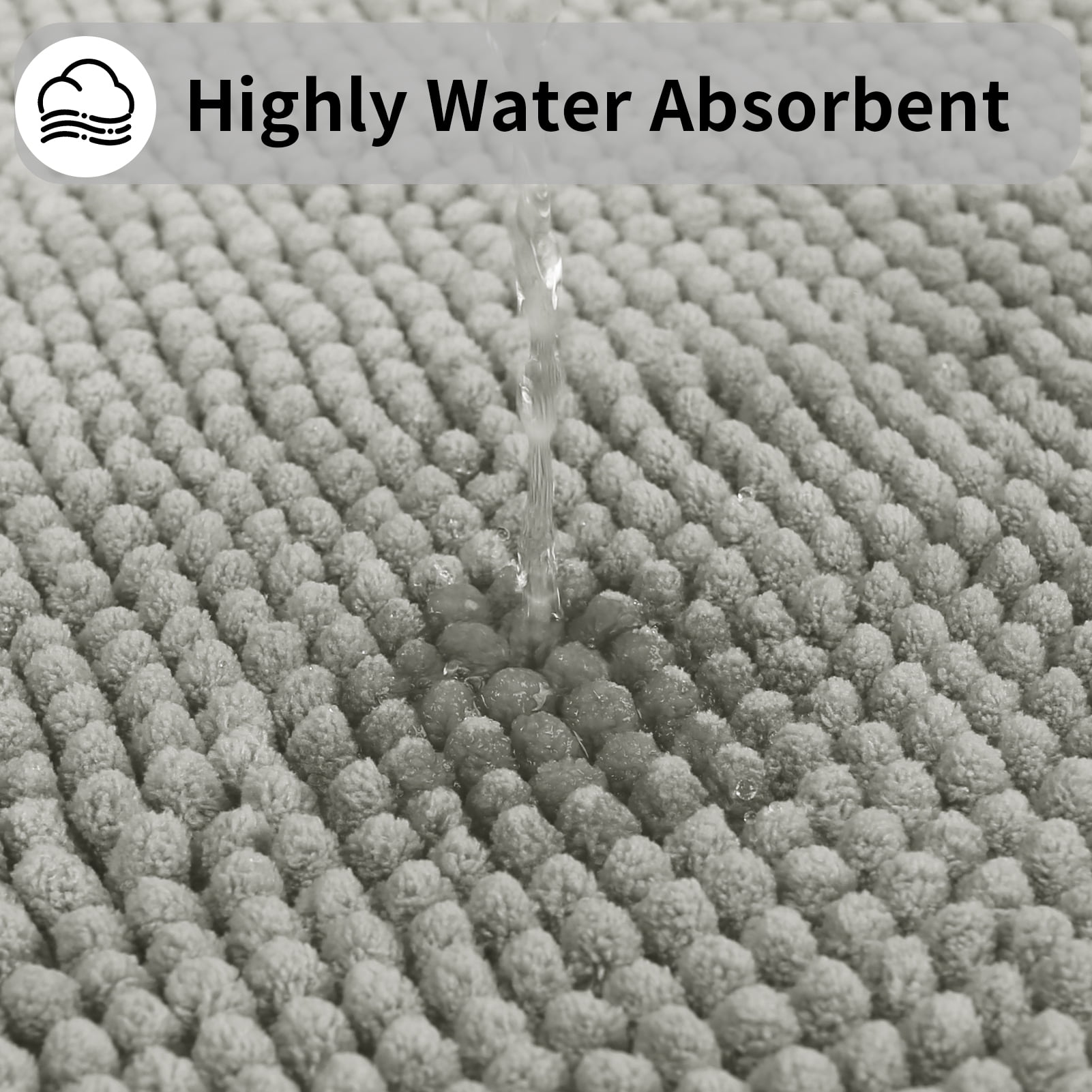 3 Pieces Bath Mat Set, Soft Chenille Bathroom Rugs Mat, Absorbent Spa Shaggy Bath Rugs Set, Machine Washable & Non Slip Bath Mats for Bathroom, Tub, Shower（Grey）