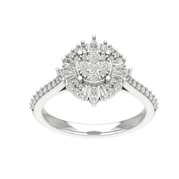 Araiya 14K White Gold Round Baguette and Marquise Diamond Halo Ring (3/4 cttw, I-J Color, I2-I3 Clarity), Size 7