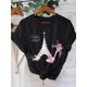 thumbnail image 1 of Women'S Eiffel Tower & High Heel Print T-Shirt, Casual Crew Neck Short Sleeve Top, Cotton Knit Fabric, All Season Fashion, 220gsm - White, 1 of 6