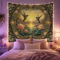 thumbnail image 2 of Hummingbirds Over Lotus Pond in a Tranquil Setting, Romantic Vintage for Nature Lovers, Ornate Botanical Wall Decor, Birthday Gift, Tapestry Wall Hanging for Bedroom and Living Room, 2 of 7