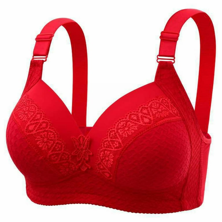 Eashery Push Up Bras Women's Fully Front Close Longline Lace Posture Bra  Red F 