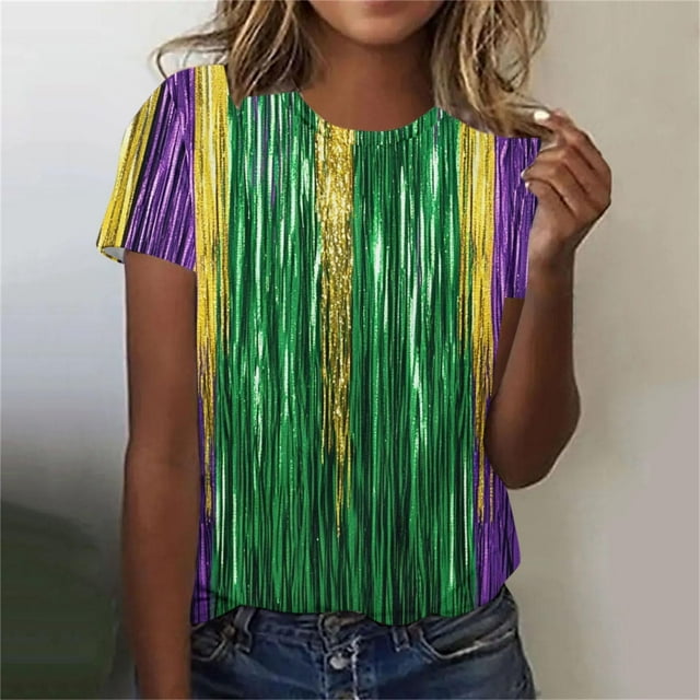 RKSTN Mardi Gras Shirts for Women Oversized Crewneck Funny Carnival Graphic Short Sleeve Mardi Gras T Shirts Pullover Top Womens Casual Plus Size Round Neck Loose Fits Comfy Holiday Tee Shirts
