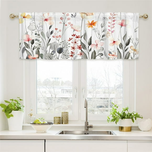 Savings Oefntac Curtains Short Floral Small Window Valance Curtains for Bathroom Kitchen Cafes Thermal Insulating Tier Curtains 52x18inch Colorful Flowers Leaves Plants