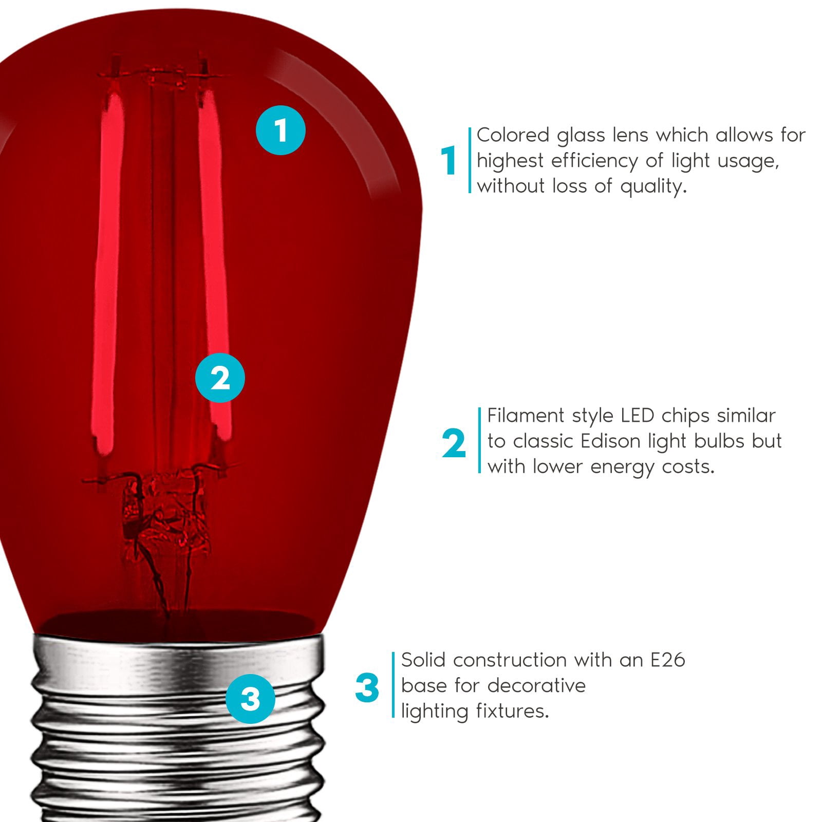 Luxrite S14 Christmas LED Red and Green Light Bulbs, 0.5W, Outdoor String Lights, UL, E26, Indoor Outdoor, Party, Holiday 6 Pack