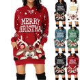thumbnail image 4 of Otoño e Invierno mujer Casual Navidad impreso manga larga Sudadera con capucha vestido suelto jersey linterna Falda corta 2024, 4 of 4