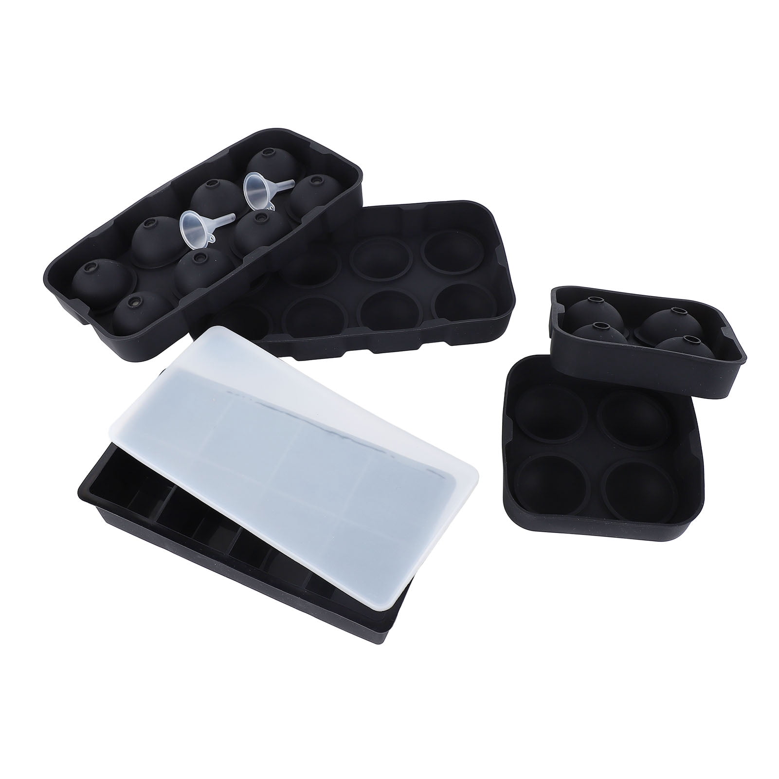 YAHHU Premium Large Silicone Ice Cube Tray Molds Set with Covers Square and Spherical Sphere Ice Maker for Cocktails Whiskey Beverages 5-Piece Complete Home Bartender Kit