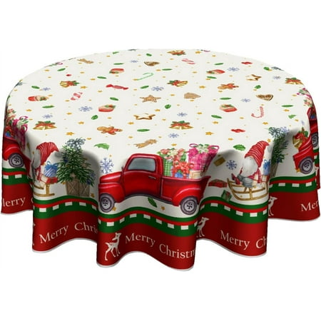 

Red Truck Round Tablecloth 60 Inch Merry Christmas Wateproof Resistant Durable Table Cover for Kitchen Dining Buffet Tabletop