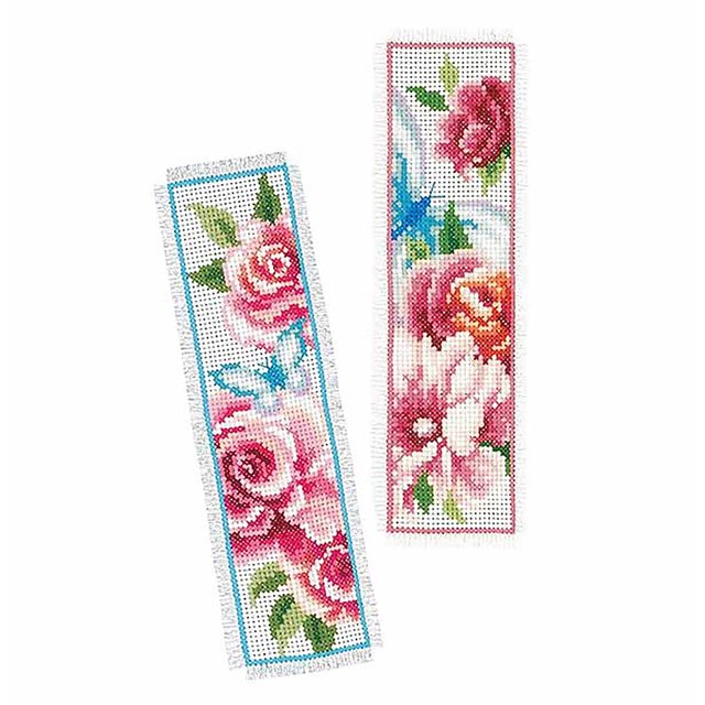 Marcapáginas Flores Punto Cruz Contadas Juego Bordado DIY 2 Hebras 14 Quilates 18x6cm