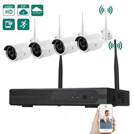 Outdoor Security Camera System, 1080p Security Camera System Wireless, IP66 Waterproof Night Vision Surveillance System with Two-Way Audio, Motion Detection, Activity Alert, iOS, Android App, (Best Flash Alert App For Android)