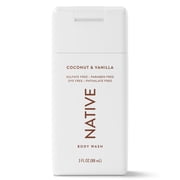 Native Body Wash, Sulfate Free, for Women and Men, Travel Size, Coconut & Vanilla, 3 fl oz