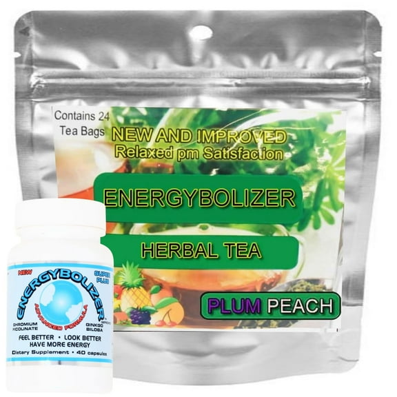 Energybolizer Perfect Weight Herbal Tea Combo (24 Bags   40 Capsules)| Natural Energy Booster for Women and Men (Plum Peach   Advanced Formula)