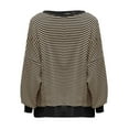 thumbnail image 5 of Sweaters For Women Oversized Knit Striped Long Sleeve Crewneck Casual Loose Pullover Tops Khaki L Womens Sweaters, 5 of 6