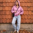 thumbnail image 3 of TQWQT Womens Vintage Washed Zip Up Hoodie Oversized Drop Shoulder Jacket American Casual Kangaroo Pocket Gradient Tie Dye Sweatshirt Loose Fit Long Sleeve Outerwear Streetwear Fashion Tops Pink XL, 3 of 5