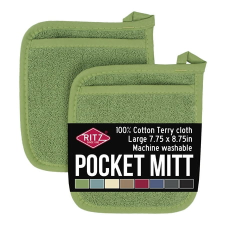 

Ritz Terry Pocket Mitt & Hot Pad: Unparalleled Heat Durable 100% Cotton - Ergonomically Designed for Optimal Grip - Easy-Care Machine Washable Perfect for Your Kitchen - Cactus Green 2-Pk C48
