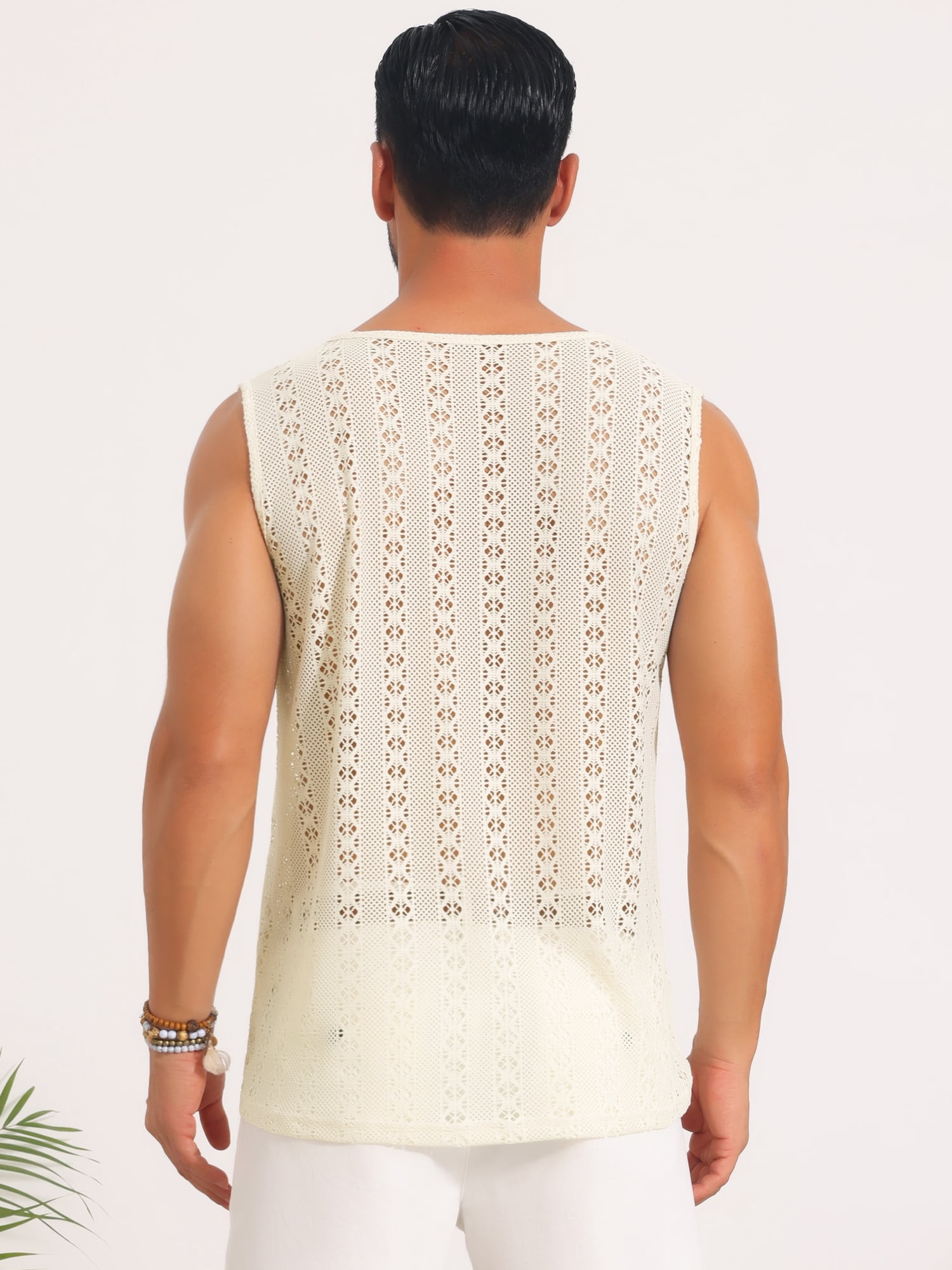 DARING DIVA Men's Lightweight Breathable Crew Neck Sleeveless Sheer Vest 2XL Light Beige
