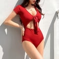 thumbnail image 4 of Women's One Piece Swimsuit V Neck Tummy Control Cross Back Vintage Swimwear Bathing Suits - red, 4 of 7