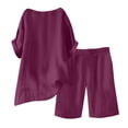 thumbnail image 4 of Womens Summer Outfits Cotton Linen Short Sleeve Button Down Shirt with Bermuda Shorts 2 Piece Lounge Set with Pockets Purple 2XL, 4 of 6