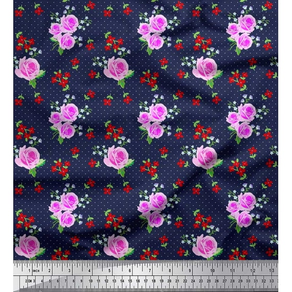 Soimoi Velvet Fabric Dot,Leaves & Rose Floral Print Fabric by Yard 58 Inch Wide