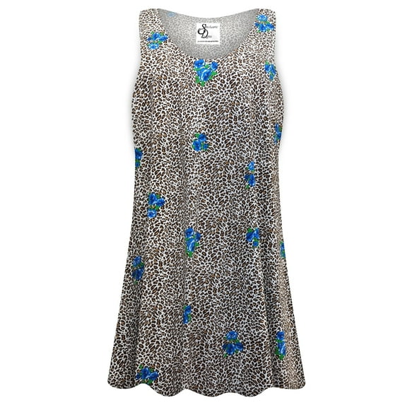 Large Petite Womens Sleeveless Cheetah Hydrangea Designer Print Tunic Tops Casual Loose Fitting Flowy Shirts Blouses