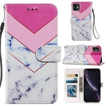 iPhone 12 Wallet Case with Card Holder, iPhone 12 Pro Cover with Hand Strap, Allytech PU Leather Soft TPU Back Shockproof Magnetic Button Kickstand Case for iPhone 12/12 Pro 6.1", Pink White Marble