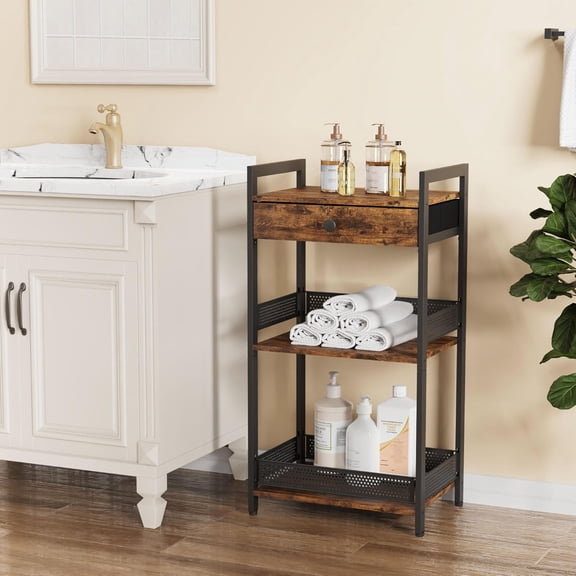 Bathroom Ladder Shelf 3-Tier Storage with Drawer Rustic Brown