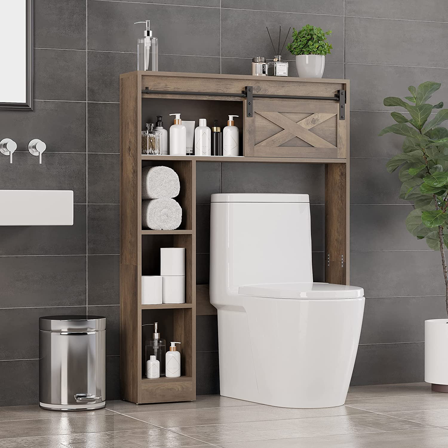 Chvans over the Toilet Storage with Sliding Barn Door