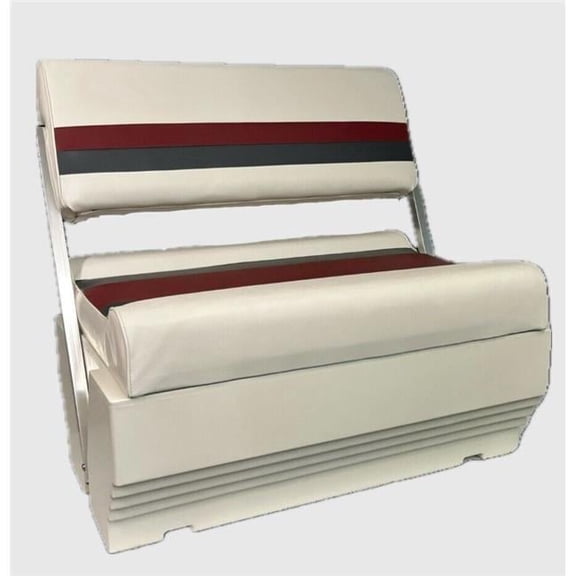 Premium Pontoon Flip Flop Seat Cushion Set - White/Red/Charcoal - 32 in. - Durable Marine Vinyl