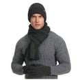 thumbnail image 2 of SGFCWSX Men Winter Three Piece Hats Set,Solid Color Casual Warmth Knitted Beanie Scarf Gloves Set Dark Gray Free Size, 2 of 3