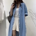 thumbnail image 7 of Taylonsss Womens Denim Dress Single Button Loose Fit Roll-Up Sleeve Slimming Longline Boho Vintage Casual Outfit, 7 of 7