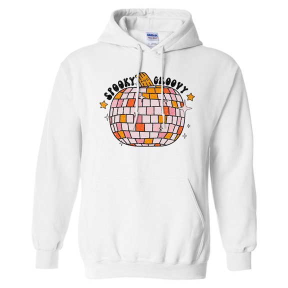 Spooky and Groovy Hoodie Sweatshirt Unisex Large White