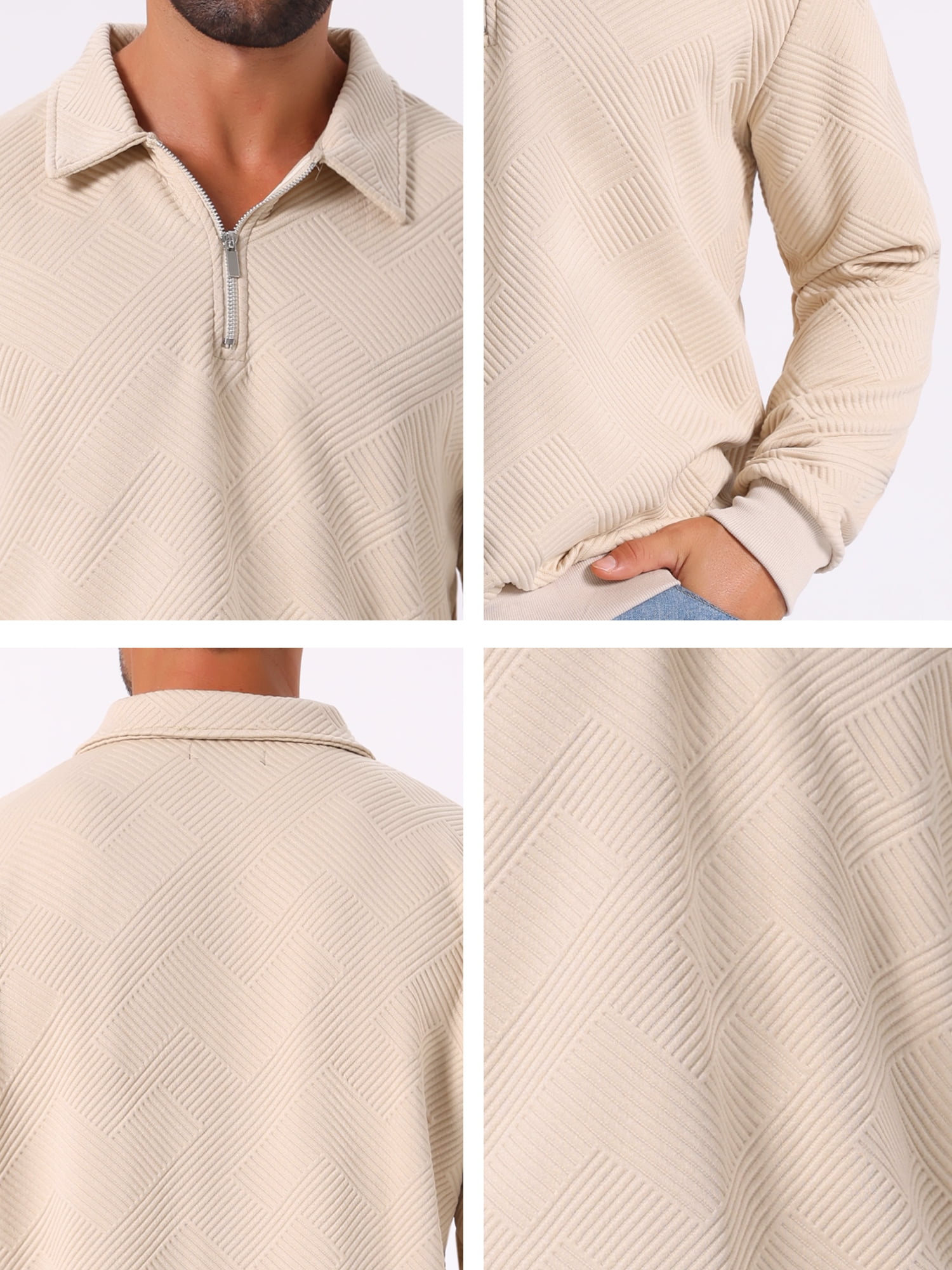 DARING DIVA Zip Pullover Long Sleeve Knitted Sweatshirts S Beige