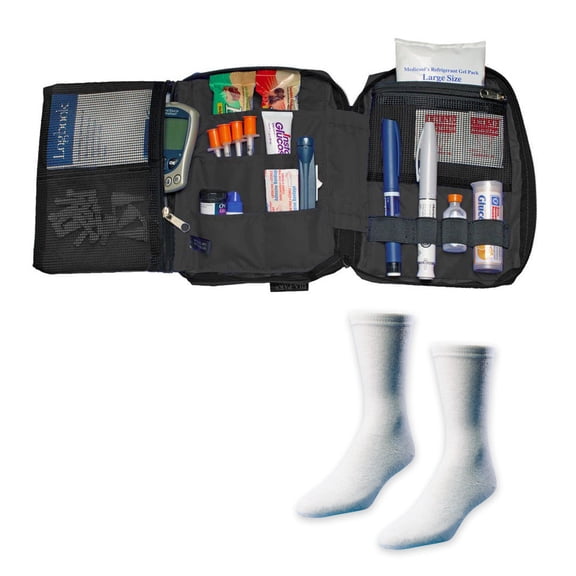 Dia-Pak Deluxe Black Insulin Carrying Case and Euro Comfort Sock Bundle | DPDELX/BK-EURO-LG