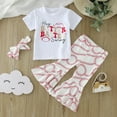 thumbnail image 2 of LNMQLPDBS Baby Girl Summer Outfit 3 Pcs Short Sleeve Crewneck Baseball Letters Prints Tops Bell Bottoms Pants and Baseball Prints Headband Toddler Girl Gift Summer Cute Trendy Clothes Sets ﻿, 2 of 6