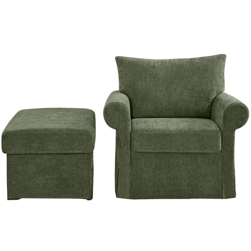 Oversized Single Sofa Chair w/ Ottoman Set, Chenille Accent Chaise Lounge, Modern Upholstered Armchair w/ Backrest Pillow
