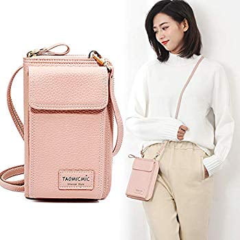 iPhone 8 Plus Wallet Case, iPhone 7 Plus Case, Small Crossbody Messenger Bags Cell Phone Zipper Pouch Purse with Card Holder & Shoulder Strap for Travel for Women Girls for iPhone/Samsung (Pink)