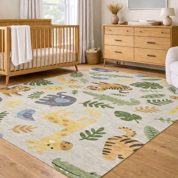 Addison Rugs Chantille Indoor/Outdoor Transitional Kids Beige Machine Washable Rectangle Rug, 10' x 14'