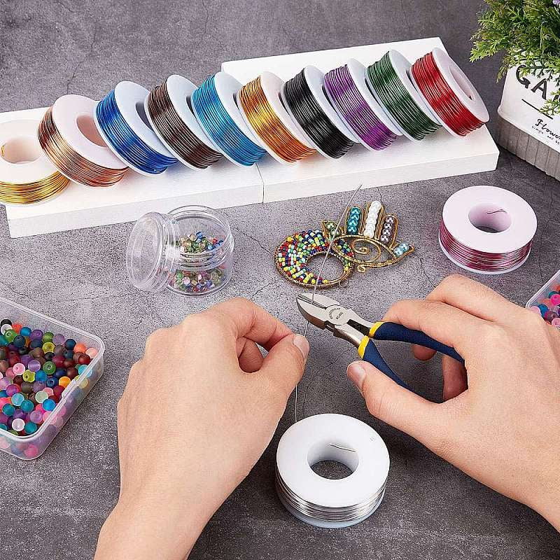DIY Jewelry Kits with Aluminum Wire and Iron Side Cutting Pliers Blue 1mm about 23m/roll 6rolls/set for DIY