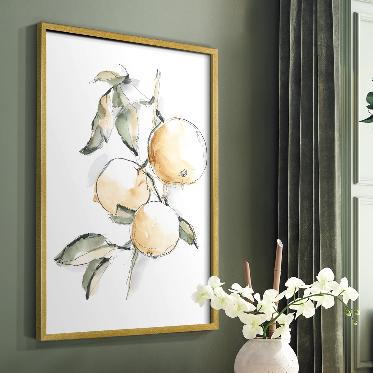 Watercolor Fruit Contour II Framed Print in Gold Solid Wood 8 x 10 Framed Print