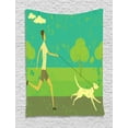 thumbnail image 1 of Dog Tapestry, Woman Figure Running with Her House Pet on Grunge Worn Out Background, Wall Hanging for Bedroom Living Room Dorm Decor, 40W X 60L Inches, Green Taupe Pale Sea Green, by Ambesonne, 1 of 2