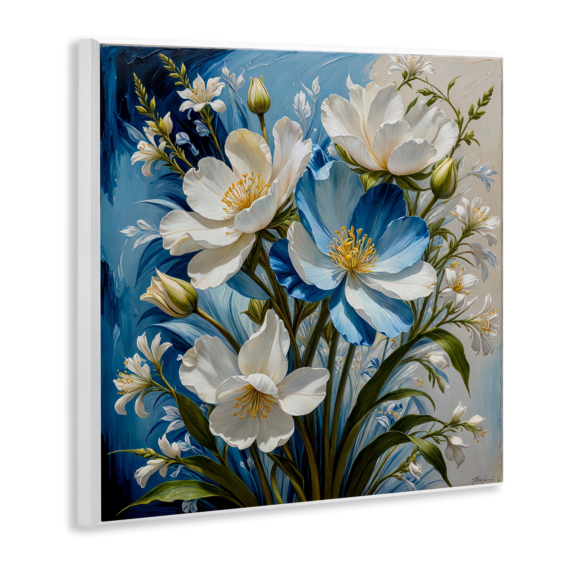 Stupell Industries Curling Floral Petals on Blue Plants & Flowers Painting Unframed Art Print Wall Art, 12 x 12